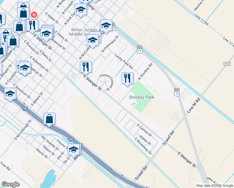 map of restaurants, bars, coffee shops, grocery stores, and more near 215 N Stookey Rd in San Benito