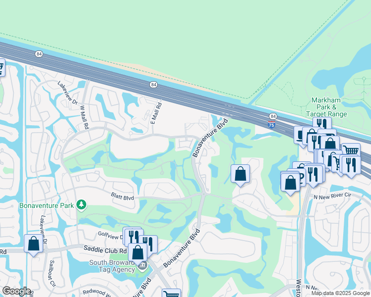 map of restaurants, bars, coffee shops, grocery stores, and more near 16549 Botaniko Drive North in Weston