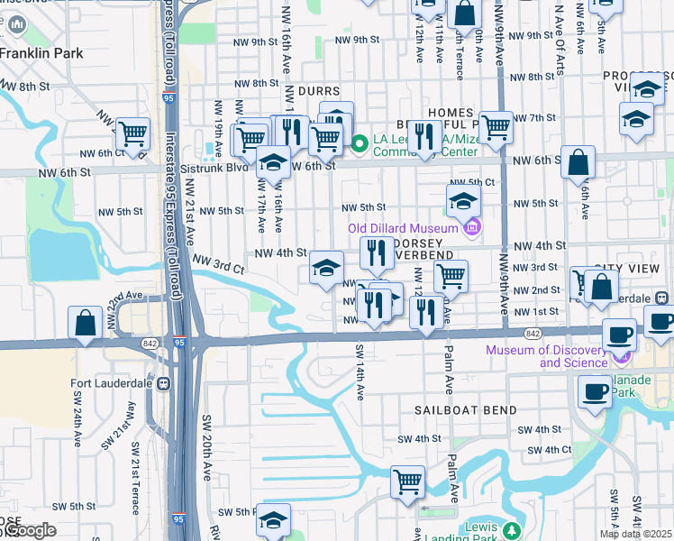 map of restaurants, bars, coffee shops, grocery stores, and more near 1448 Northwest 4th Street in Fort Lauderdale