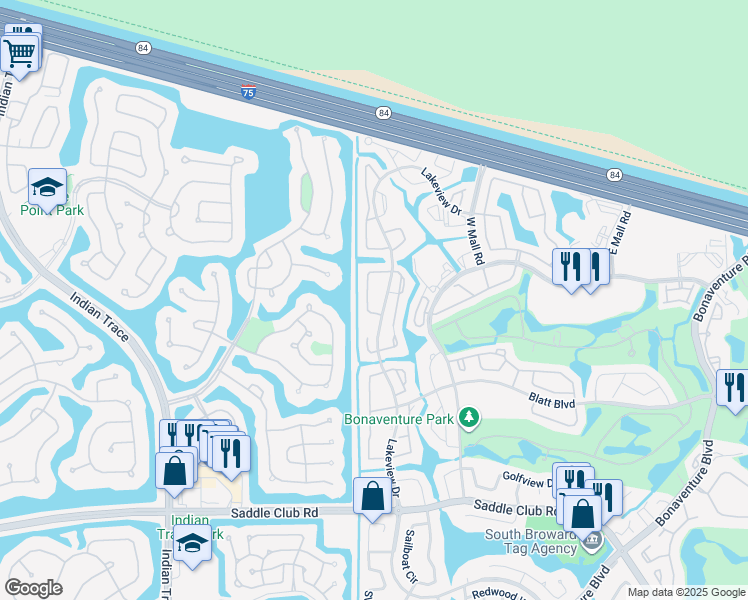 map of restaurants, bars, coffee shops, grocery stores, and more near 307 Lakeview Drive in Weston