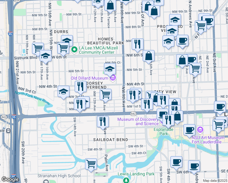map of restaurants, bars, coffee shops, grocery stores, and more near 318 West Dixie Court in Fort Lauderdale