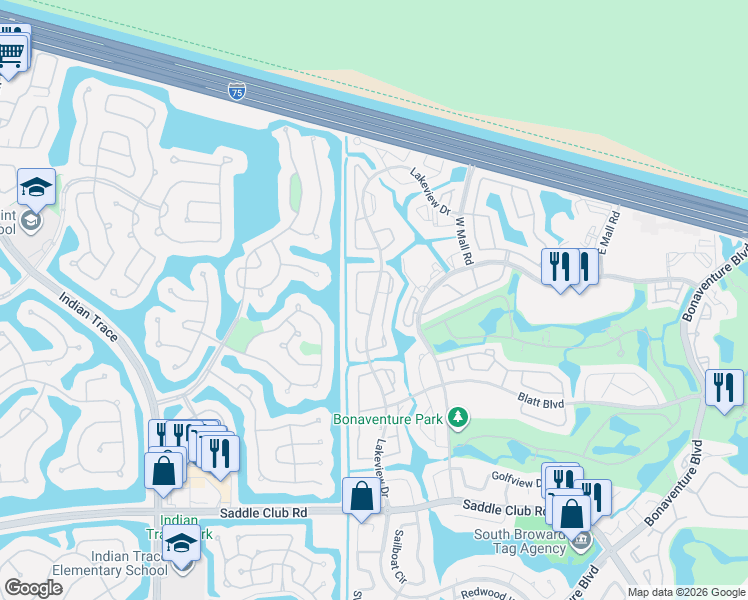 map of restaurants, bars, coffee shops, grocery stores, and more near 307 Lakeview Drive in Weston