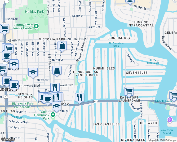map of restaurants, bars, coffee shops, grocery stores, and more near 217 Hendricks Isle in Fort Lauderdale