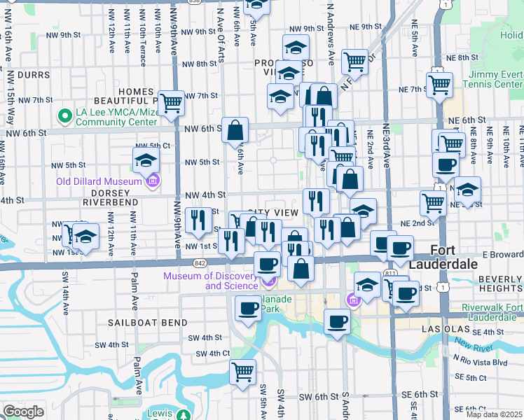 map of restaurants, bars, coffee shops, grocery stores, and more near 339 City View Drive in Fort Lauderdale