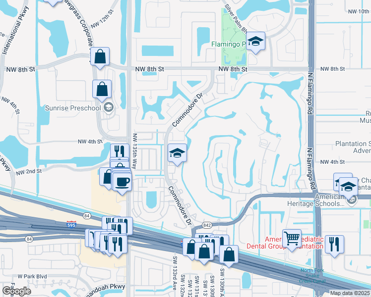 map of restaurants, bars, coffee shops, grocery stores, and more near 13254 Northwest 5th Street in Plantation