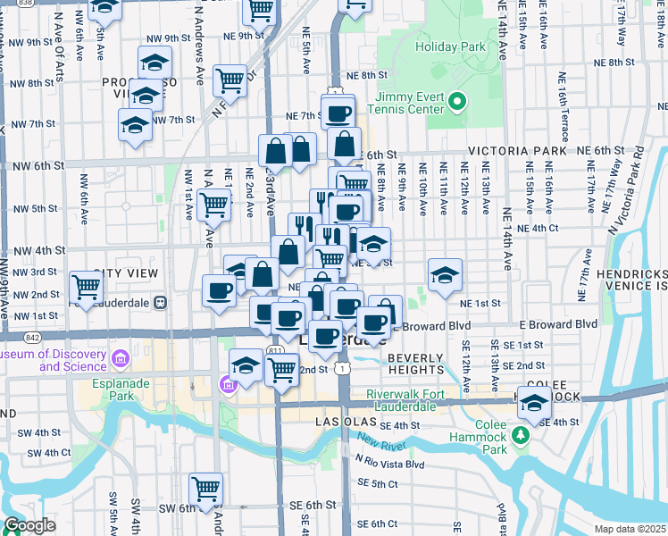 map of restaurants, bars, coffee shops, grocery stores, and more near in Fort Lauderdale