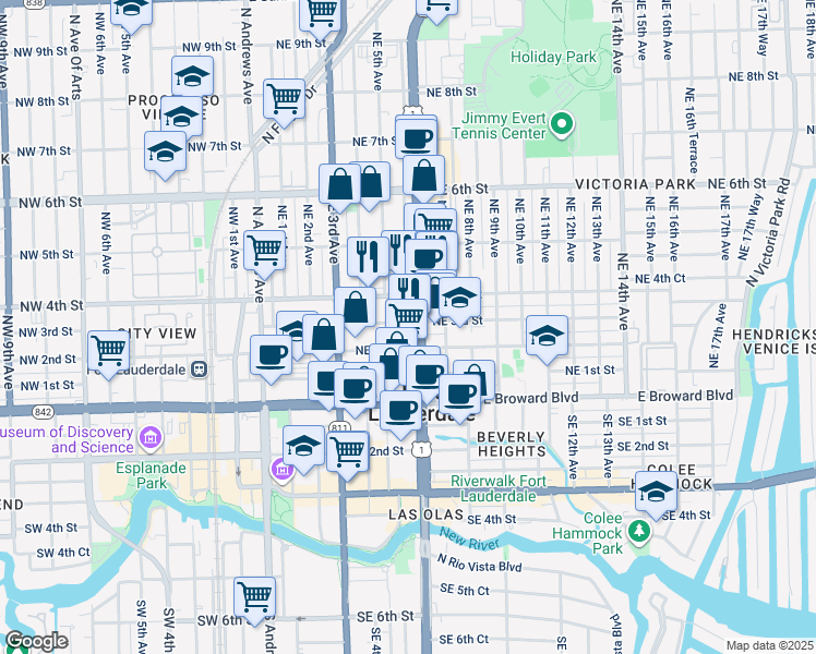 map of restaurants, bars, coffee shops, grocery stores, and more near in Fort Lauderdale