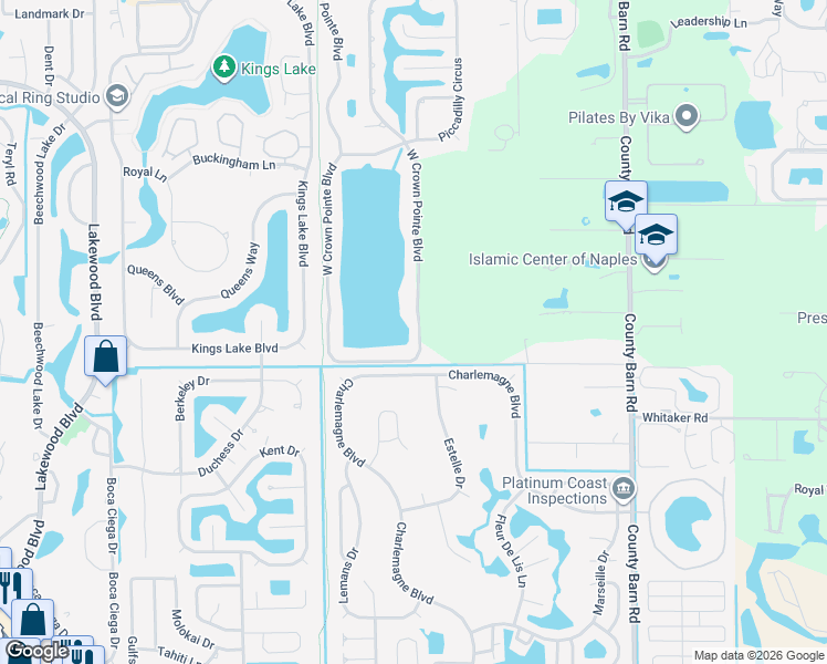 map of restaurants, bars, coffee shops, grocery stores, and more near 3260 West Crown Pointe Boulevard in Naples