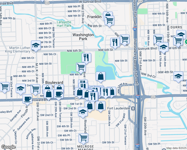 map of restaurants, bars, coffee shops, grocery stores, and more near 2609 Northwest 4th Street in Fort Lauderdale