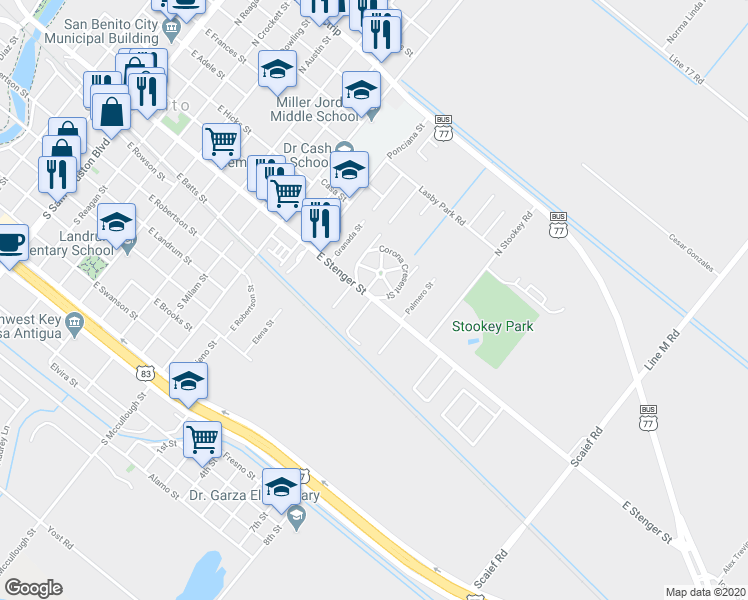 map of restaurants, bars, coffee shops, grocery stores, and more near 1408 East Stenger Street in San Benito
