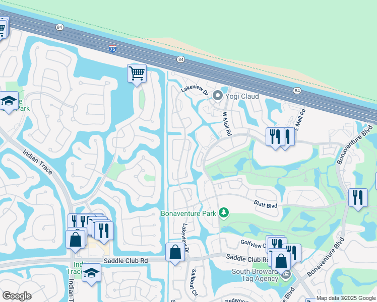 map of restaurants, bars, coffee shops, grocery stores, and more near 350 Lakeview Drive in Weston