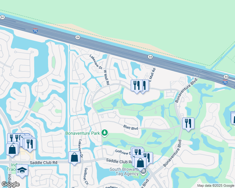 map of restaurants, bars, coffee shops, grocery stores, and more near 16451 Botaniko Drive North in Weston