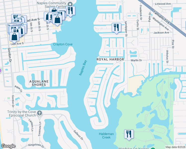 map of restaurants, bars, coffee shops, grocery stores, and more near 1960 Kingfish Road in Naples