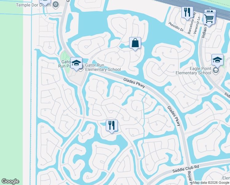 map of restaurants, bars, coffee shops, grocery stores, and more near 1661 Royal Grove Way in Weston