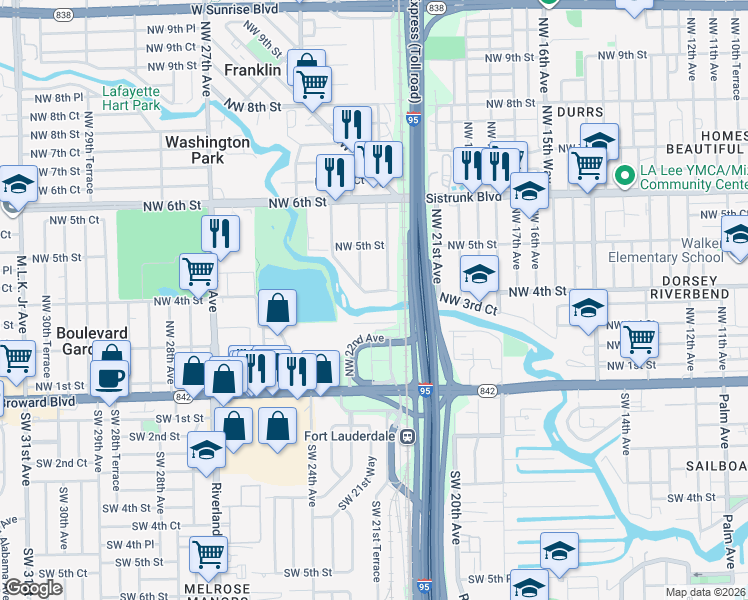 map of restaurants, bars, coffee shops, grocery stores, and more near 2121 Northwest 4th Street in Fort Lauderdale