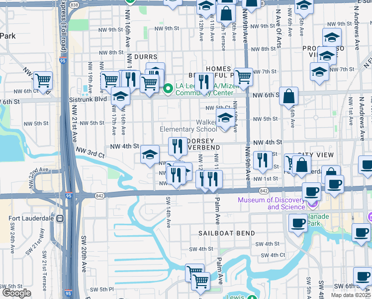 map of restaurants, bars, coffee shops, grocery stores, and more near 1300 Northwest 4th Street in Fort Lauderdale