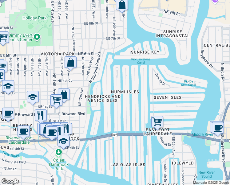 map of restaurants, bars, coffee shops, grocery stores, and more near 133 Isle of Venice Drive in Fort Lauderdale
