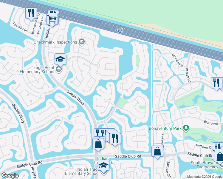 map of restaurants, bars, coffee shops, grocery stores, and more near 461 Montclaire Drive in Weston
