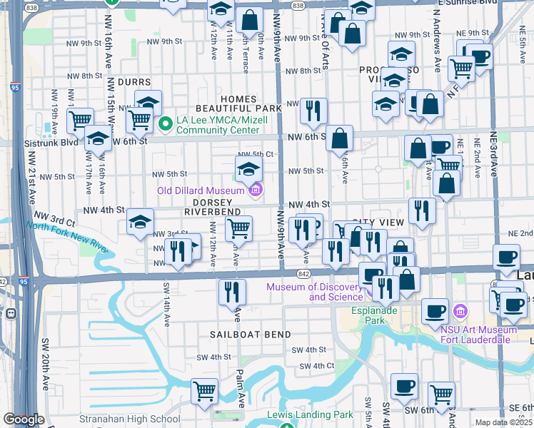 map of restaurants, bars, coffee shops, grocery stores, and more near 319 East Dixie Court in Fort Lauderdale