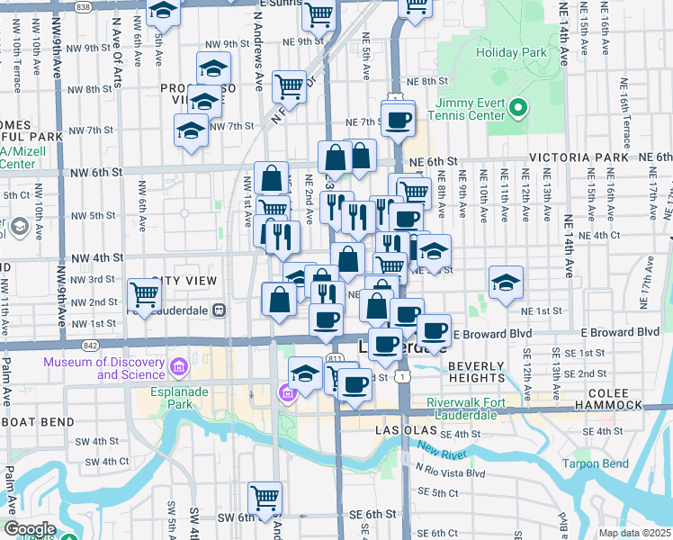 map of restaurants, bars, coffee shops, grocery stores, and more near in Fort Lauderdale