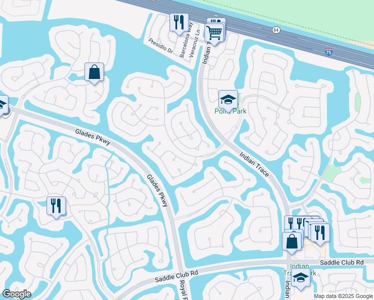 map of restaurants, bars, coffee shops, grocery stores, and more near 656 Sand Creek Circle in Weston