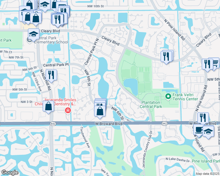 map of restaurants, bars, coffee shops, grocery stores, and more near 325 Northwest 95th Avenue in Plantation