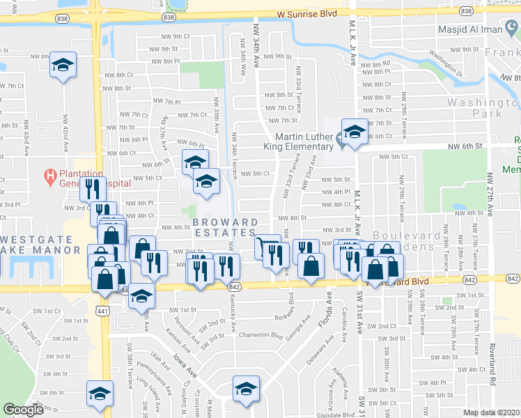 map of restaurants, bars, coffee shops, grocery stores, and more near 3461 Northwest 4th Street in Fort Lauderdale