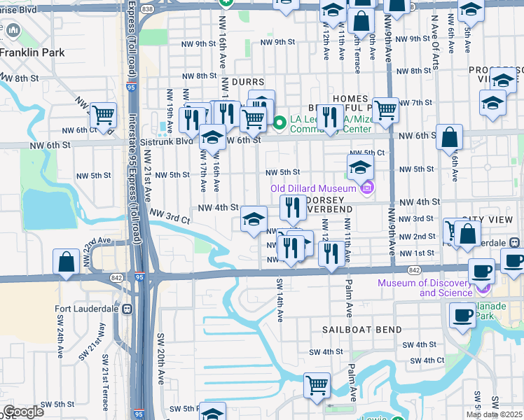 map of restaurants, bars, coffee shops, grocery stores, and more near 1448 Northwest 4th Street in Fort Lauderdale