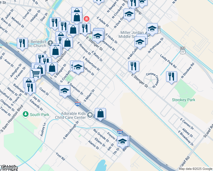 map of restaurants, bars, coffee shops, grocery stores, and more near 798 East Landrum Street in San Benito