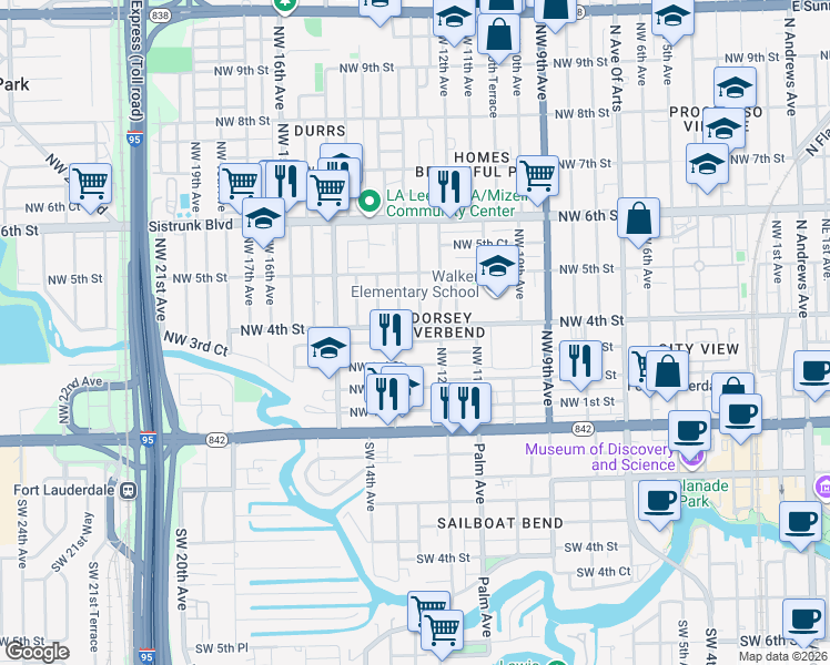 map of restaurants, bars, coffee shops, grocery stores, and more near 1304 Northwest 4th Street in Fort Lauderdale