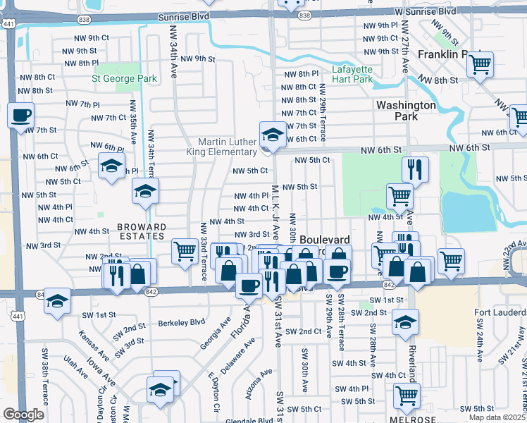 map of restaurants, bars, coffee shops, grocery stores, and more near 3130 Northwest 4th Court in Fort Lauderdale