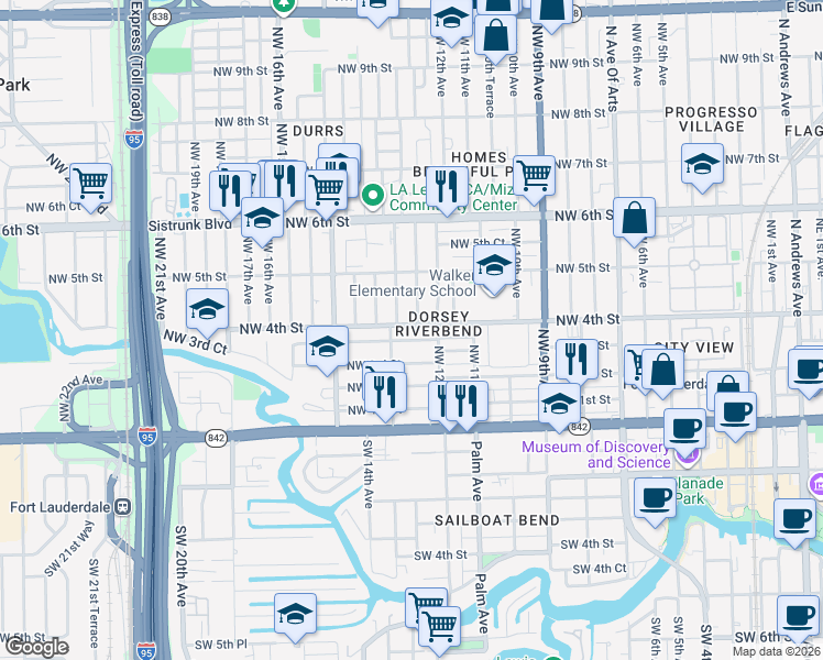 map of restaurants, bars, coffee shops, grocery stores, and more near 1300 Northwest 4th Street in Fort Lauderdale