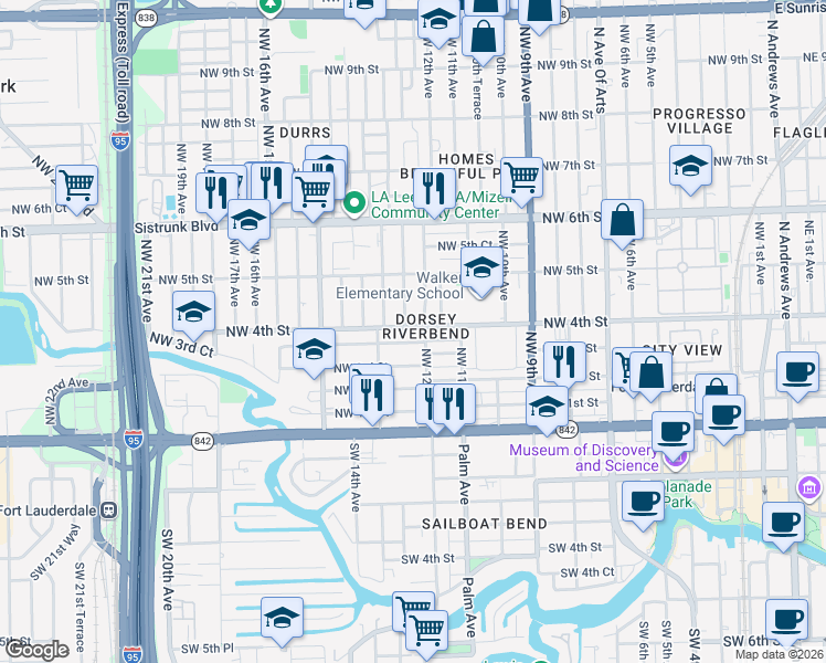 map of restaurants, bars, coffee shops, grocery stores, and more near 1300 Northwest 4th Street in Fort Lauderdale