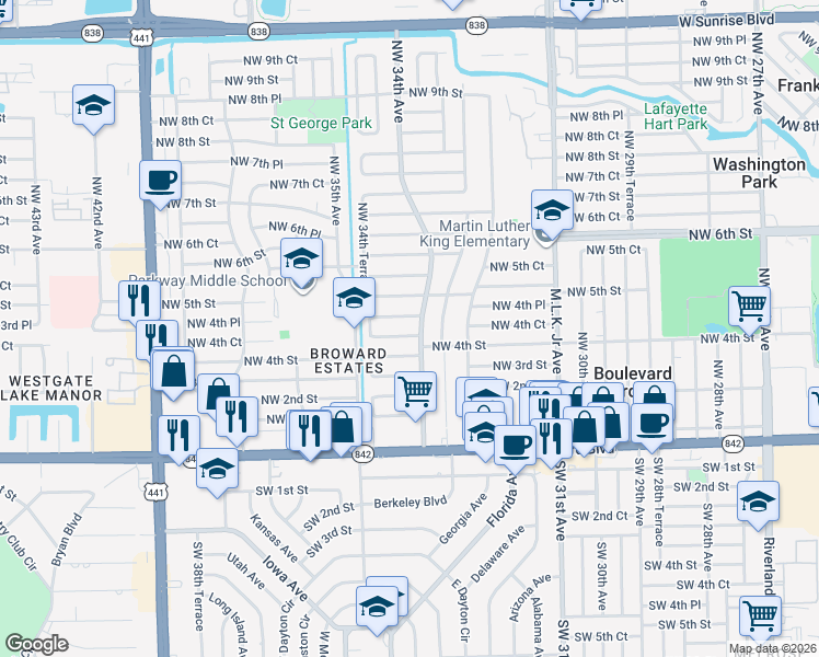 map of restaurants, bars, coffee shops, grocery stores, and more near 420 Northwest 34th Avenue in Fort Lauderdale