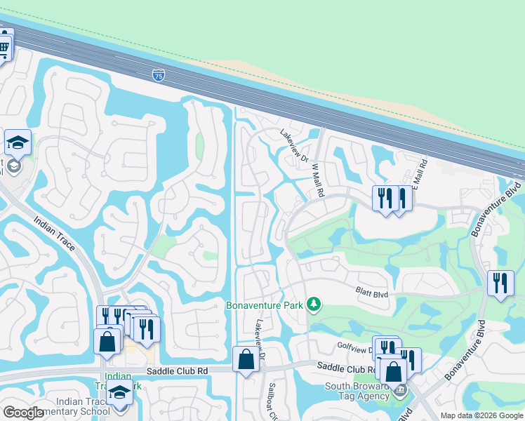 map of restaurants, bars, coffee shops, grocery stores, and more near 307 Lakeview Drive in Weston
