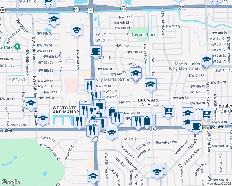 map of restaurants, bars, coffee shops, grocery stores, and more near 3810 Northwest 4th Place in Fort Lauderdale