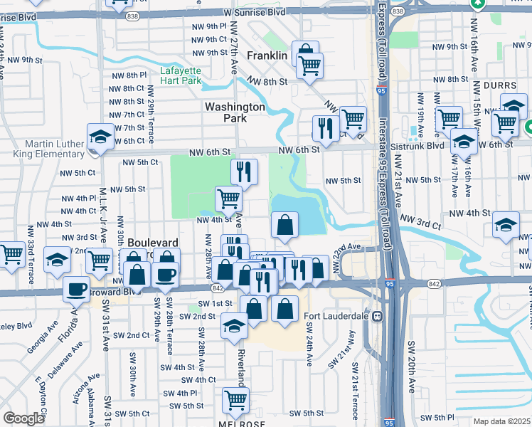 map of restaurants, bars, coffee shops, grocery stores, and more near 2609 Northwest 4th Street in Fort Lauderdale