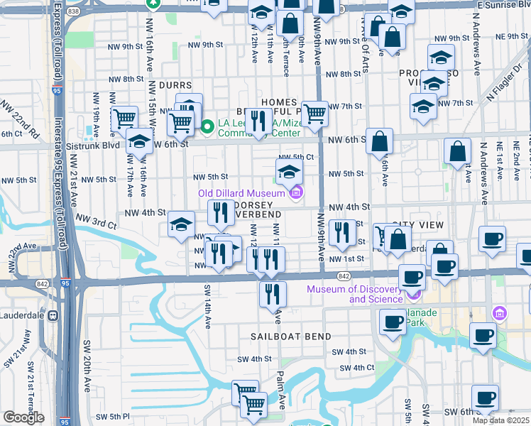 map of restaurants, bars, coffee shops, grocery stores, and more near 1118 Northwest 4th Street in Fort Lauderdale