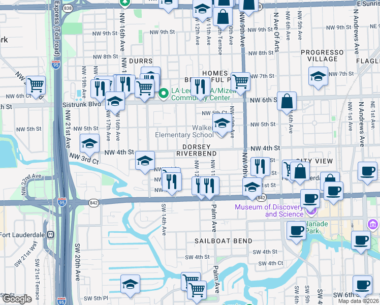 map of restaurants, bars, coffee shops, grocery stores, and more near 1300 Northwest 4th Street in Fort Lauderdale
