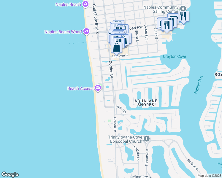 map of restaurants, bars, coffee shops, grocery stores, and more near 1790 Gordon Drive in Naples