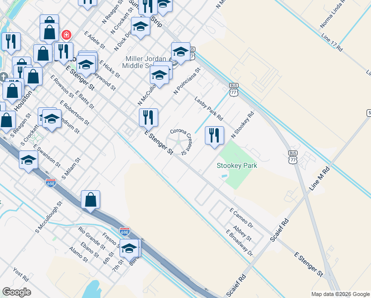 map of restaurants, bars, coffee shops, grocery stores, and more near 276 Corona Cresent Street in San Benito