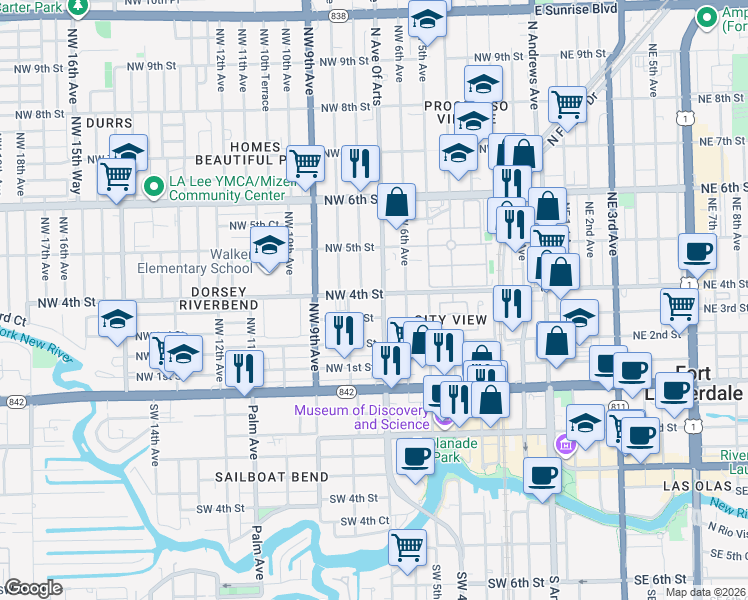 map of restaurants, bars, coffee shops, grocery stores, and more near 704 Northwest 4th Street in Fort Lauderdale