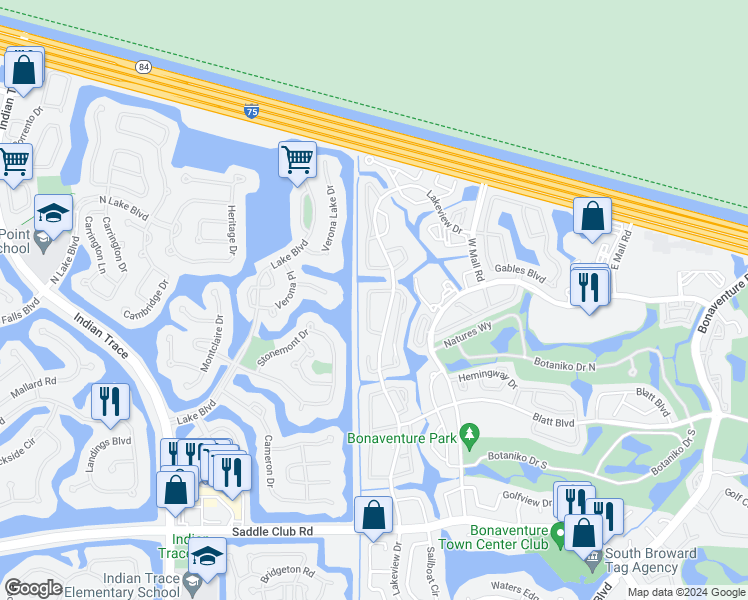 map of restaurants, bars, coffee shops, grocery stores, and more near 307 Lakeview Drive in Weston