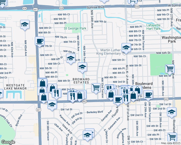 map of restaurants, bars, coffee shops, grocery stores, and more near 3461 Northwest 4th Street in Fort Lauderdale