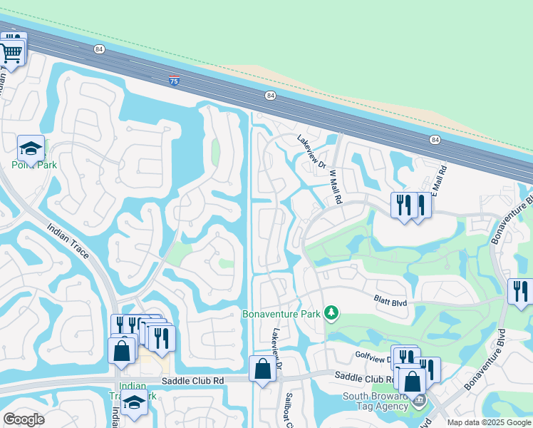 map of restaurants, bars, coffee shops, grocery stores, and more near 307 Lakeview Drive in Weston