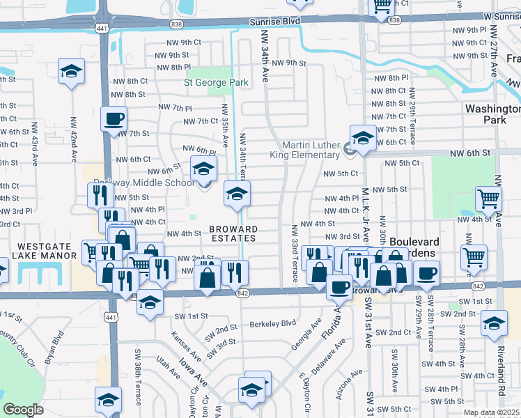 map of restaurants, bars, coffee shops, grocery stores, and more near 3461 Northwest 4th Street in Fort Lauderdale