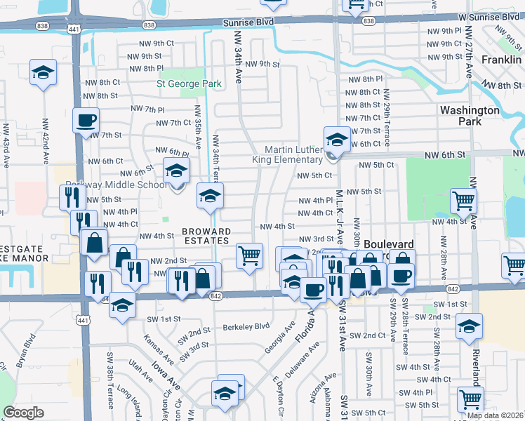 map of restaurants, bars, coffee shops, grocery stores, and more near 420 Northwest 34th Avenue in Fort Lauderdale