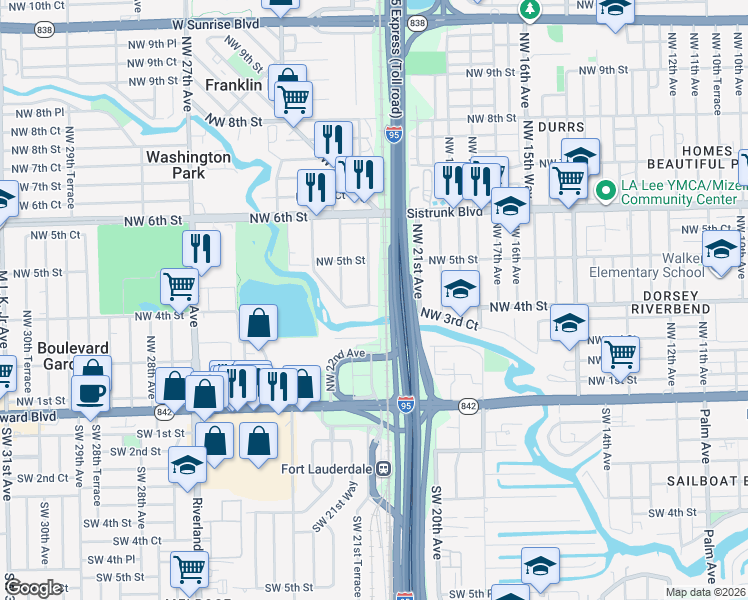 map of restaurants, bars, coffee shops, grocery stores, and more near 2121 Northwest 4th Street in Fort Lauderdale