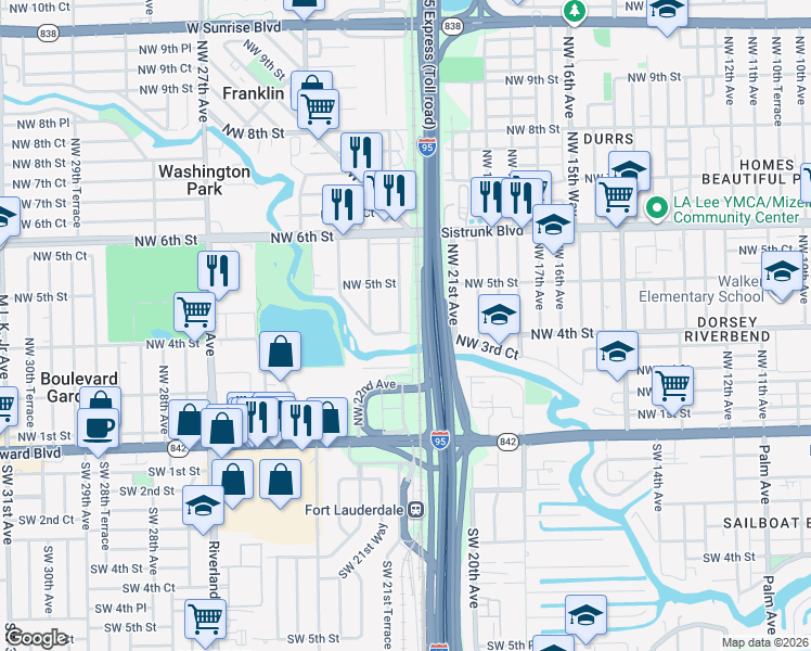 map of restaurants, bars, coffee shops, grocery stores, and more near 2121 Northwest 4th Street in Fort Lauderdale