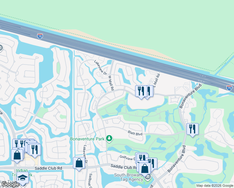 map of restaurants, bars, coffee shops, grocery stores, and more near 300 Racquet Club Road in Weston